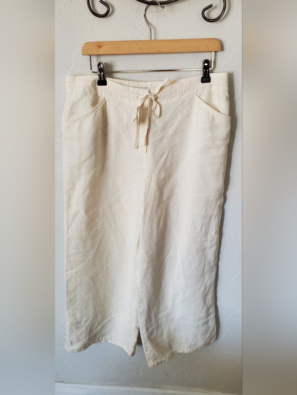 J.jill Cream Linen Wide-Leg Drawstring Pants